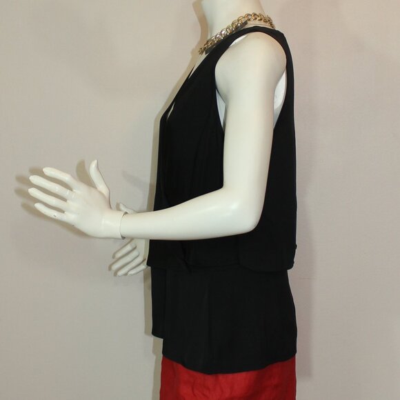 NWT Theory  Alizay Layered Silk Tank Top In Black  zip on  back size Large - Picture 3 of 9